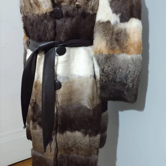 70s vintage multi color dyed rabbit fur coat.